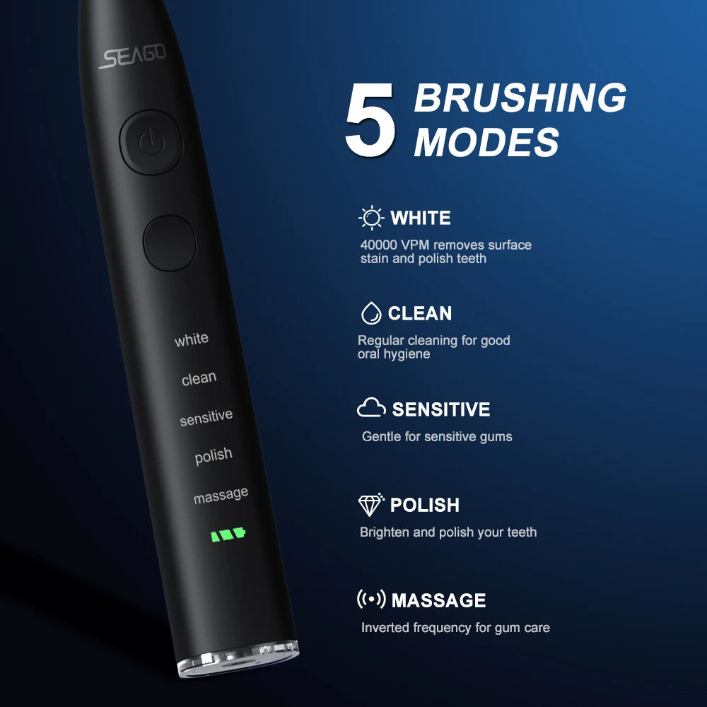 Sonic Electric Toothbrush - USB Rechargeable - Adult with 360 Days Long Battery Life - 4 Replacement Heads - Travel Box