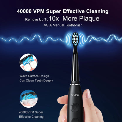 Sonic Electric Toothbrush - USB Rechargeable - Adult with 360 Days Long Battery Life - 4 Replacement Heads - Travel Box