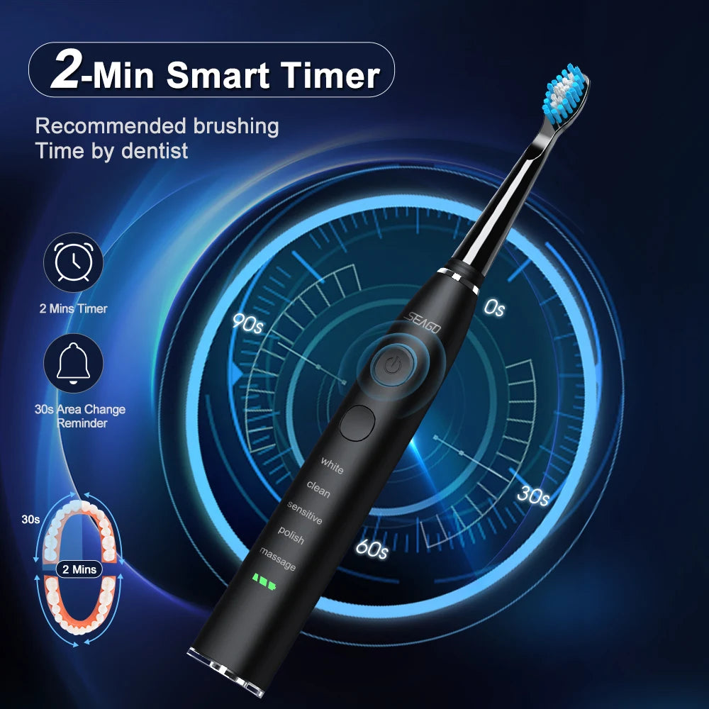 Sonic Electric Toothbrush - USB Rechargeable - Adult with 360 Days Long Battery Life - 4 Replacement Heads - Travel Box
